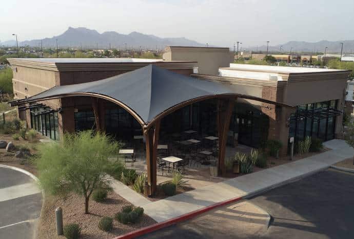 Modern building with unique canopy design