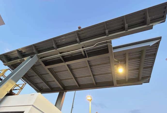 Underneath a solar panel structure