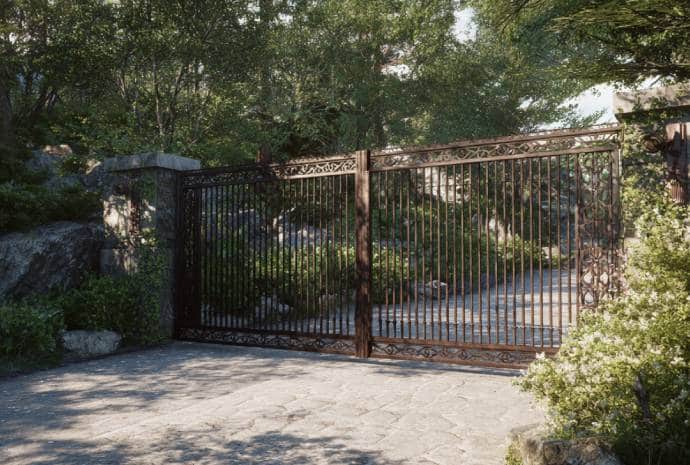 Elegant wrought iron gate in nature