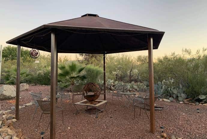 Outdoor gazebo with seating area