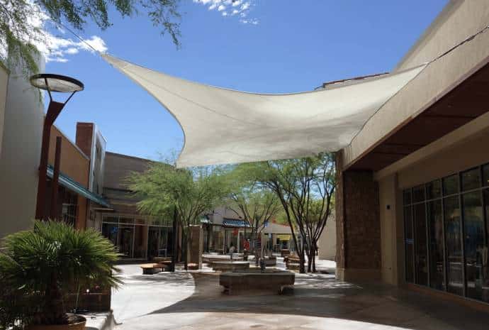 Outdoor area with shade structure.